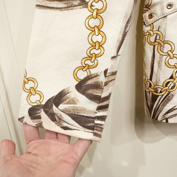 St John Sport Marie Gray Women’s Nautical Gold Chain Print Detail Blazer Grommet - Picture 7 of 10